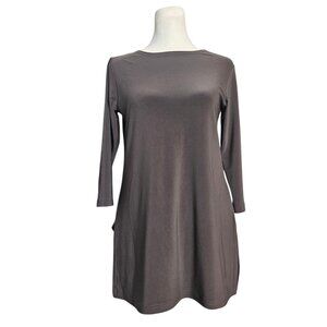 Sympli Women's Tunic SZ 4 Taupe 3/4 Sleeves Stretch Top Casual Minimalist Office